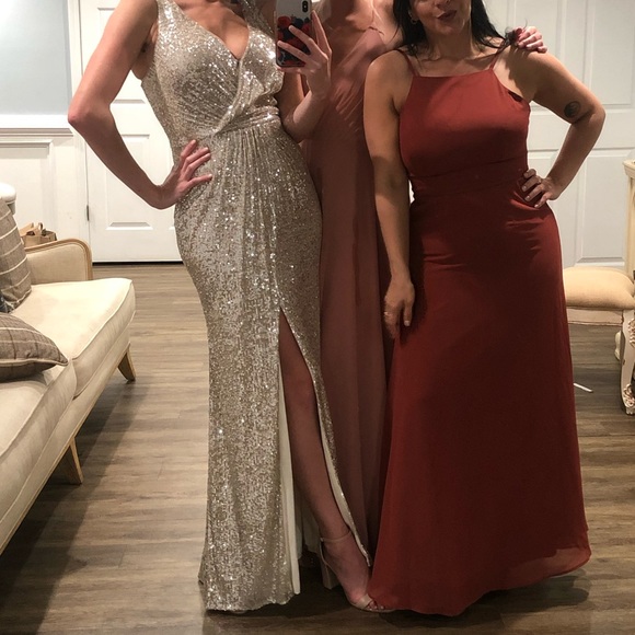 David’s Bridal Champagne Gold Sequin Dress - Picture 2 of 3